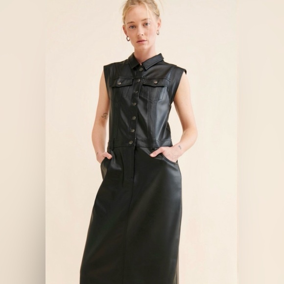 9) Free People - Dani Midi Vegan Leather Dress NWOT - Picture 4 of 6